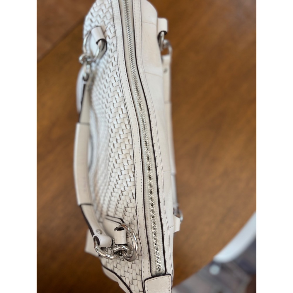 Coach Madison Woven Leather Lindsey Satchel White Crossbody Bag 19312 - Picture 7 of 12